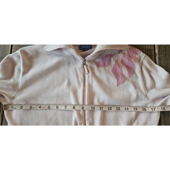 Vintage 90s Escada Cardigan Womens Medium Pink Full Zip Cotton Sweater Jacket - Picture 5 of 6